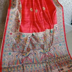 Pure tussar silk madhubani printed saree