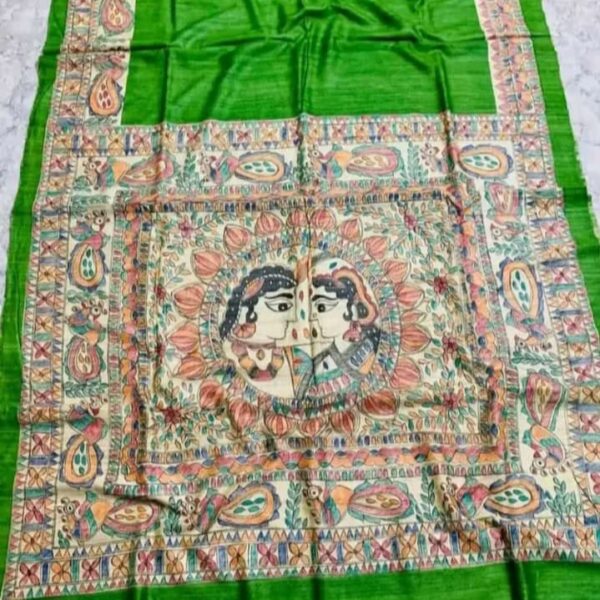 Madhubani Art Green Saree