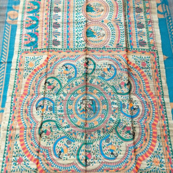 Madhubani Art Teal Saree