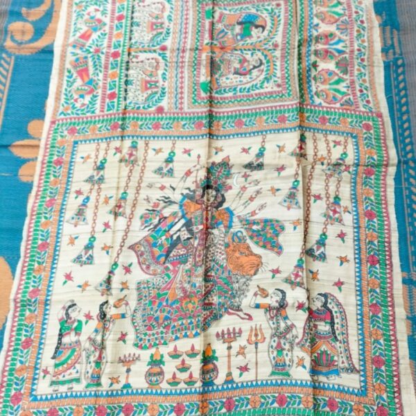 Madhubani Art Teal Saree