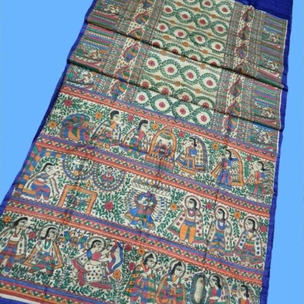 Madhubani Art Blue Saree