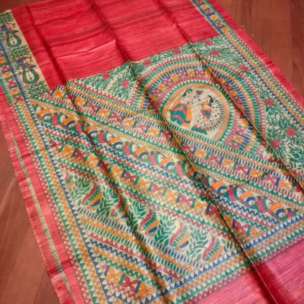 Madhubani Art Red Saree