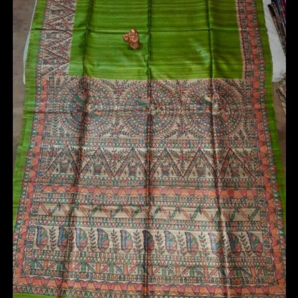 Madhubani Art Green Saree