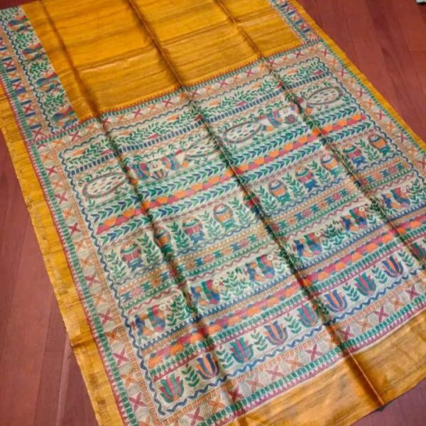 Madhubani Art Yellow Saree