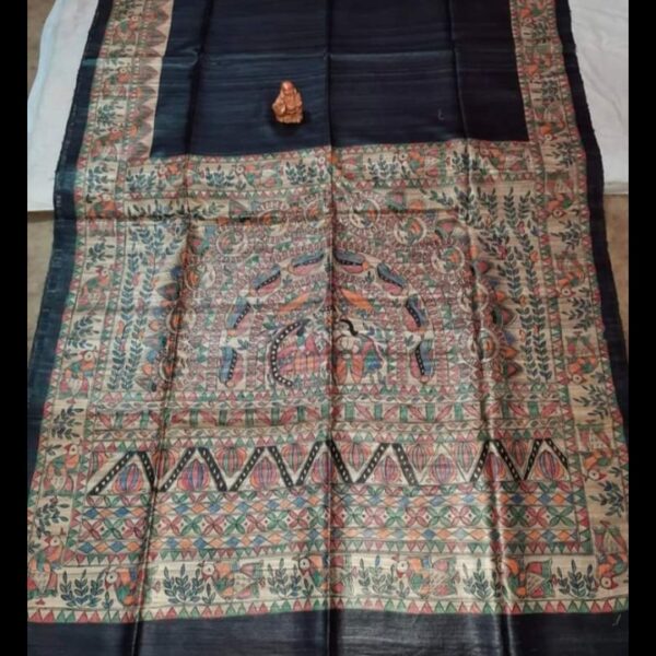 Madhubani Art Black Saree