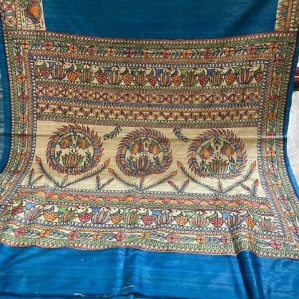 Madhubani Art Blue Saree