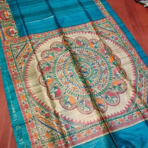 Madhubani Art Blue Saree