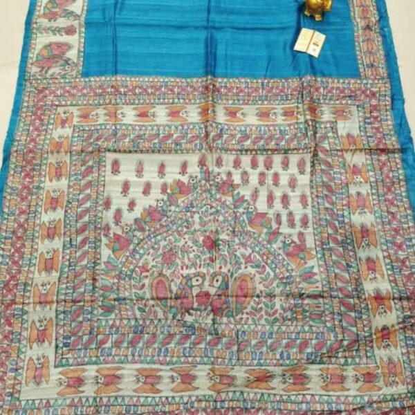 Madhubani Art Blue Saree