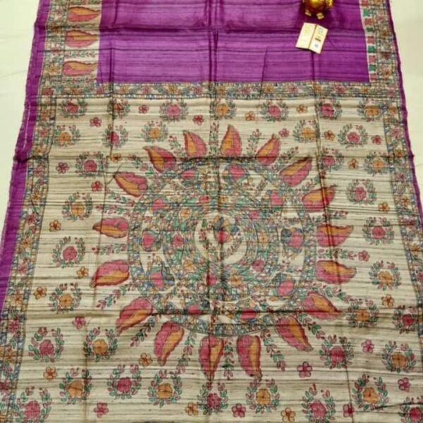 Madhubani Art Purple Saree